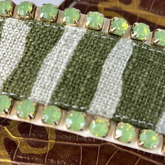 Sam Edelman HOPIE Zebra Green Linen Square Toe Slide Sandals Rhinestones Size 11 - Picture 12 of 16